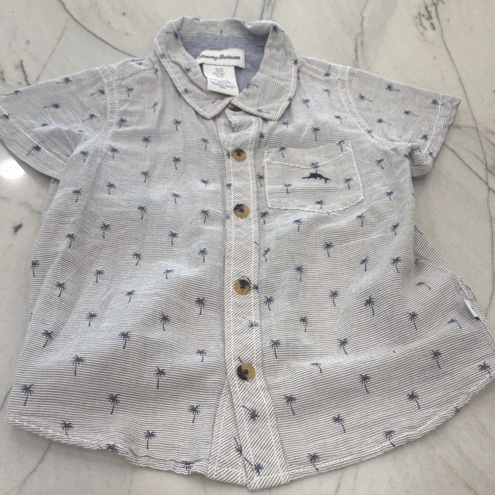 Tommy Bahamas  Striped Palm Tree Button Down Shirt